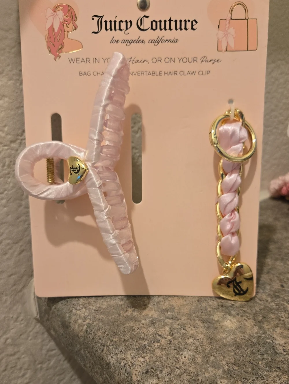 Juicy Couture Light Pink Satin Hair Claw with Braided Keychain